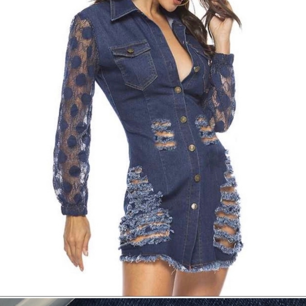 Vicky and Lucas 🌠Dark Blue Denim Distressed Dress